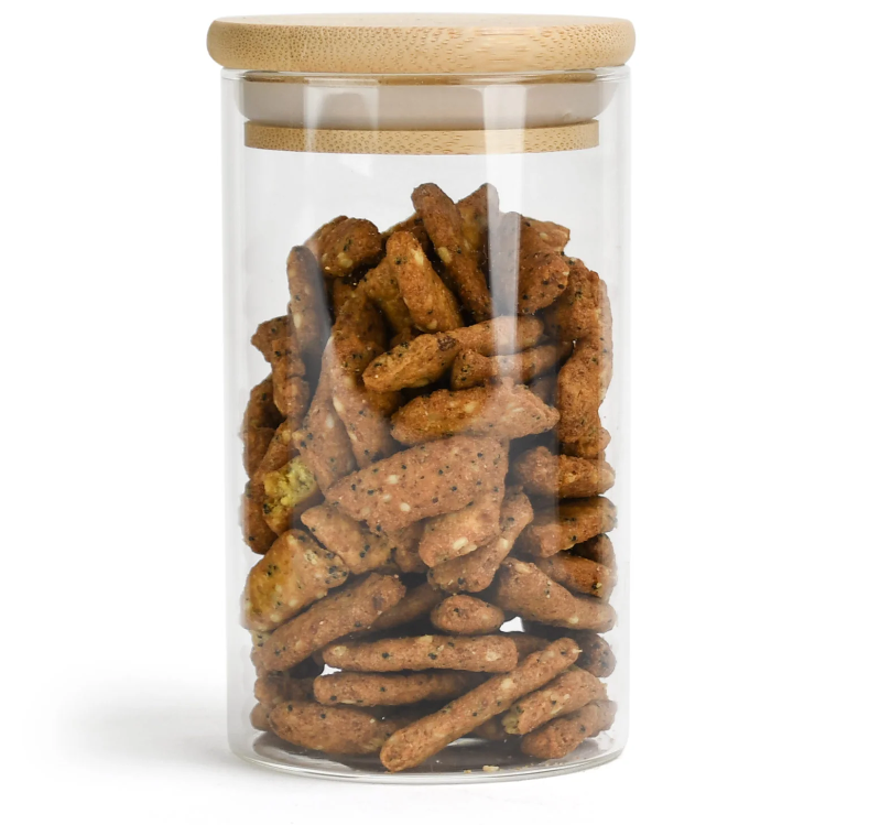 Borosilicate Suction Glass Jar with Wooden Lid for Food Storage