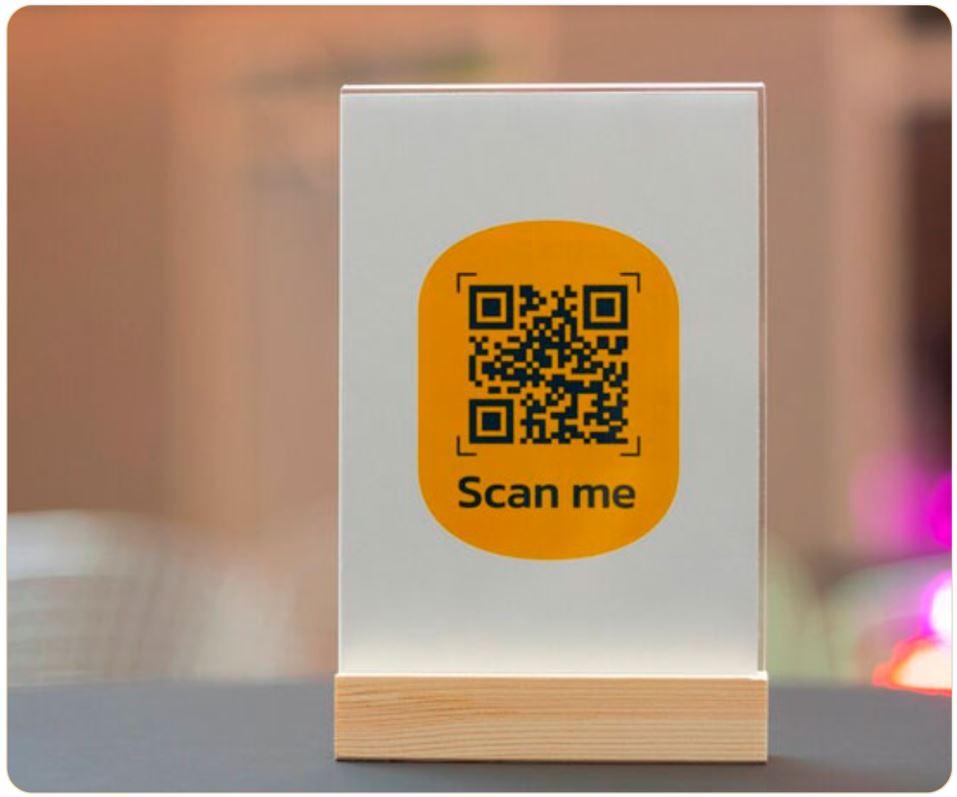 6x8" QR Code Acrylic Menu Stand with Wooden Base