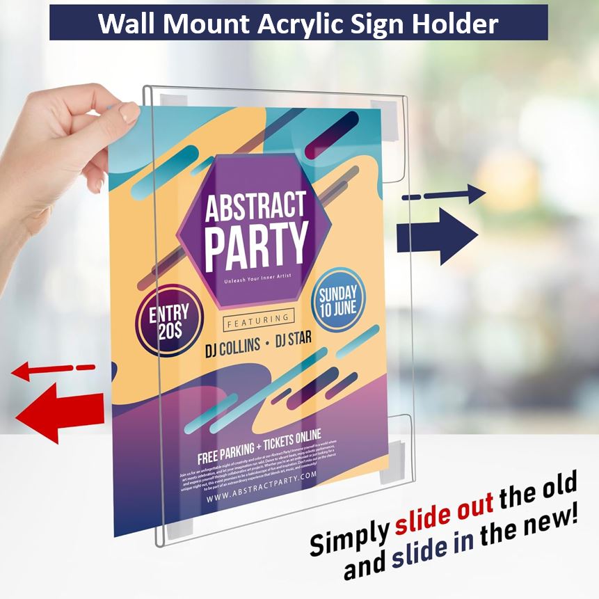 A4 Size 8.5 x 11 Inch Wall Mount Acrylic Sign Holder