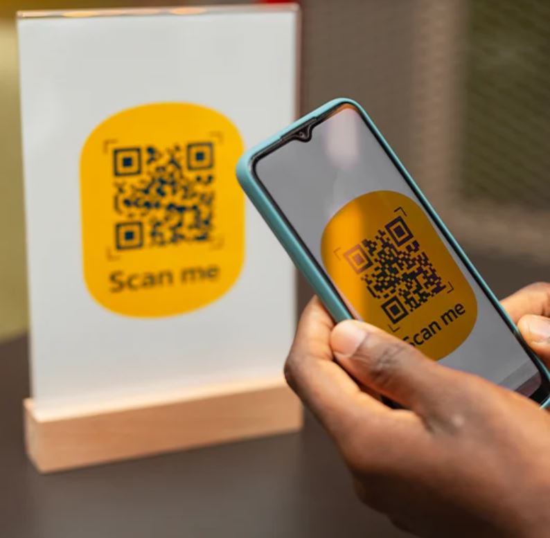 6x8" QR Code Acrylic Menu Stand with Wooden Base