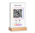 Dual NFC Enabled & QR Code Acrylic Stand with Wooden Base - 6x8 Inches Display Size