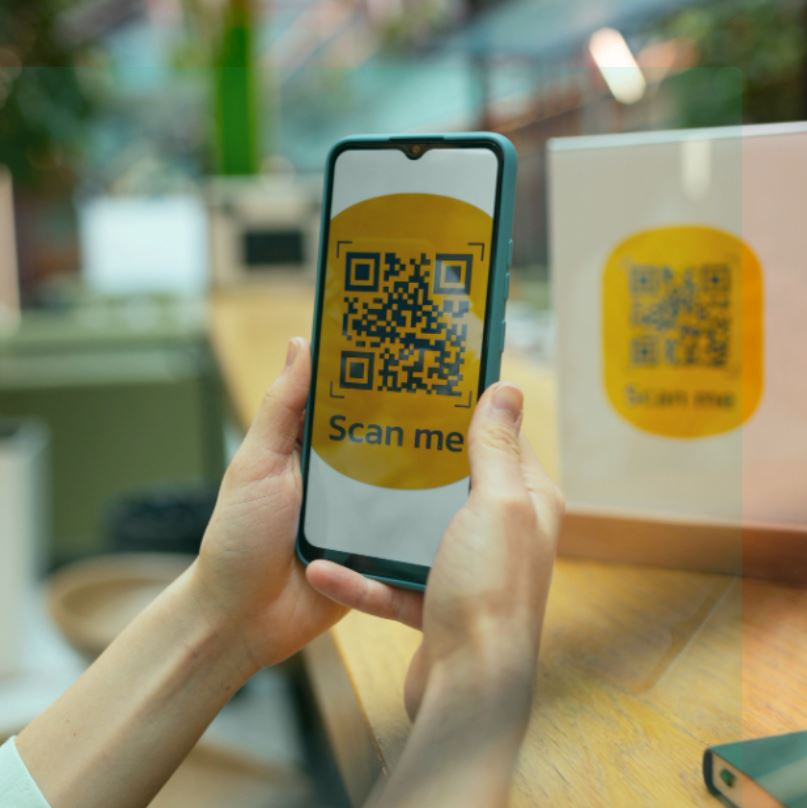 6x8" QR Code Acrylic Menu Stand with Wooden Base
